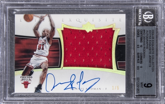 2004-05 UD "Exquisite Collection" Extra Exquisite Jerseys Autographs #RO Dennis Rodman Signed Game Used Patch Card (#1/5) – BGS MINT 9/BGS 10 
